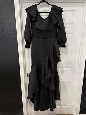 Black Ruffle Maxi Dress with Long Sleeves
